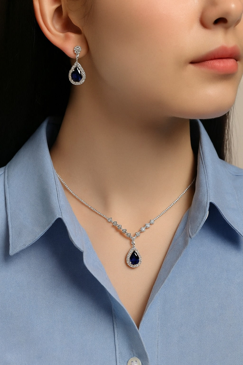 3pcs/Set Rhinestone Tear-Drop Decor Jewelry Set – Necklace, Earrings & Ring